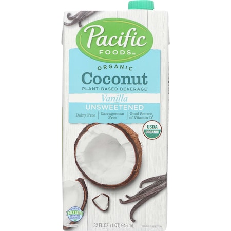 PACIFIC FOODS Organic Unsweetened Vanilla Coconut Milk 32 fl. oz. Carton, PK12 06752